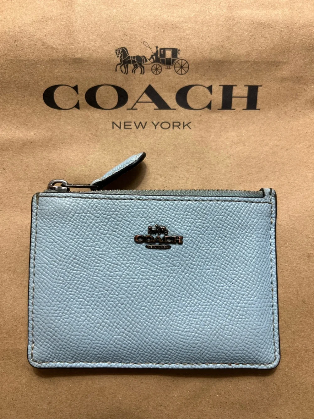 Coach Mini Skinny ID Case Cardholder and Keychain in Waterfall Blue